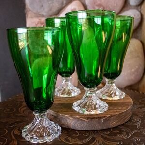 Set of 4 Emerald Green Boopie Glasses | Vintage Mid Century Retro Barware